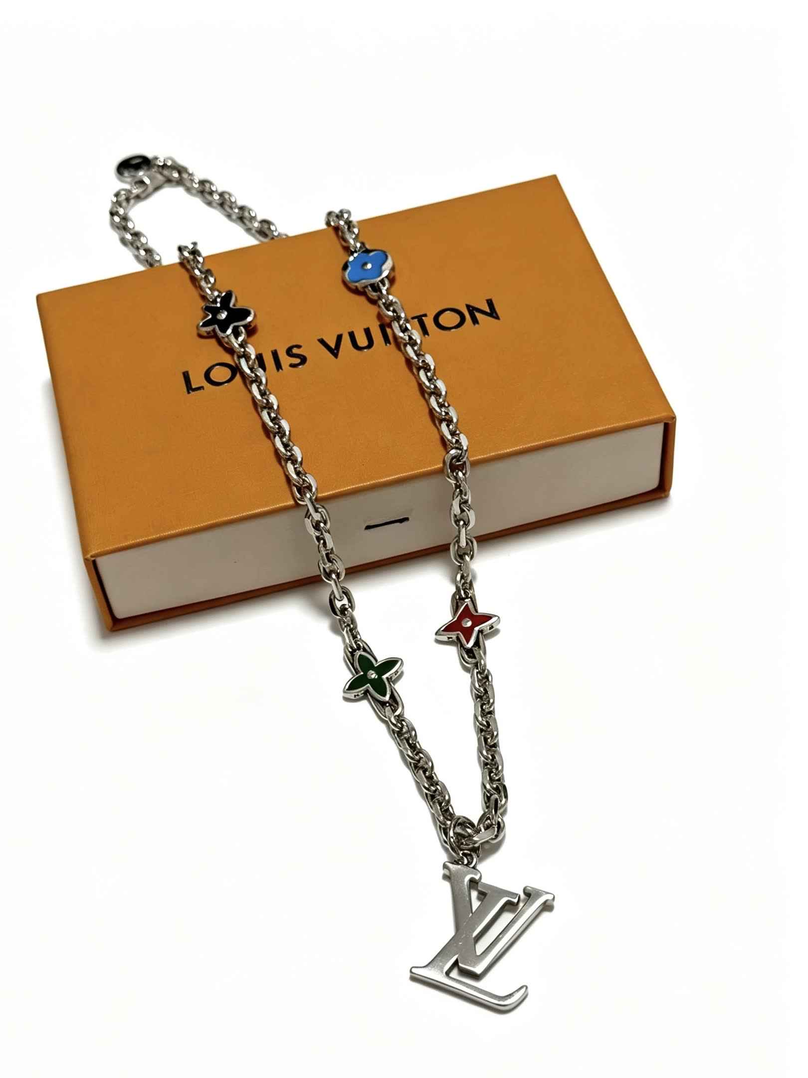Louis Vuitton Silver Tone Multi-Color Flower Necklace